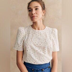 Sezane White Broderie Eyelet Top sz 34